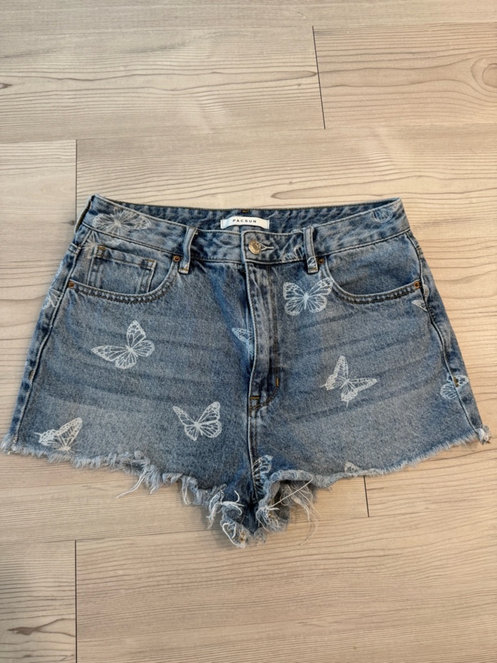 PacSun Light Blue Butterfly Print Denim Cutoff Shorts